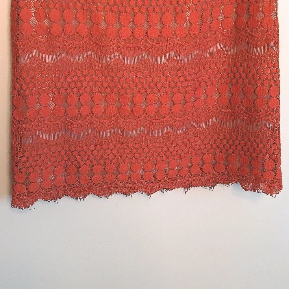 Eliza J Orange Embroidered Lace Overlay Boatneck Sheath Dress 6